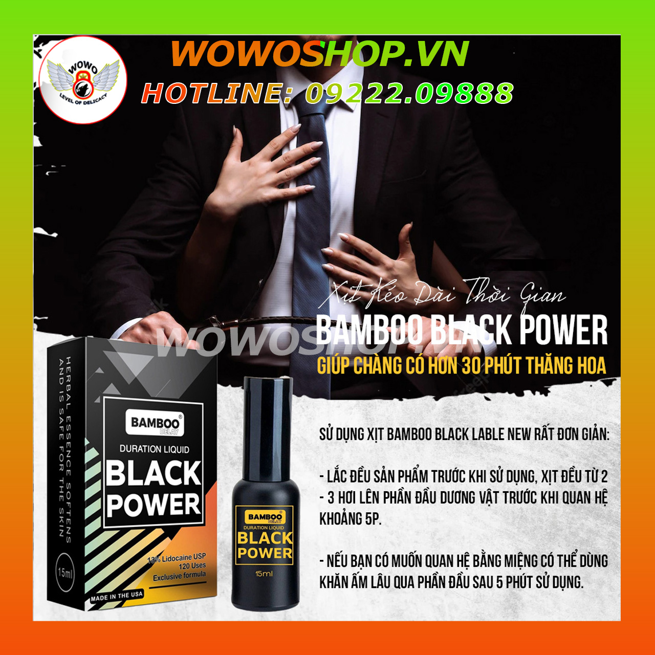 Xịt Kéo Dài Thời Gian Quan Hệ|Thuốc Xịt Lâu Ra|Chai Xịt Lâu Ra|Chai Xịt Bamboo Delay|Black Power