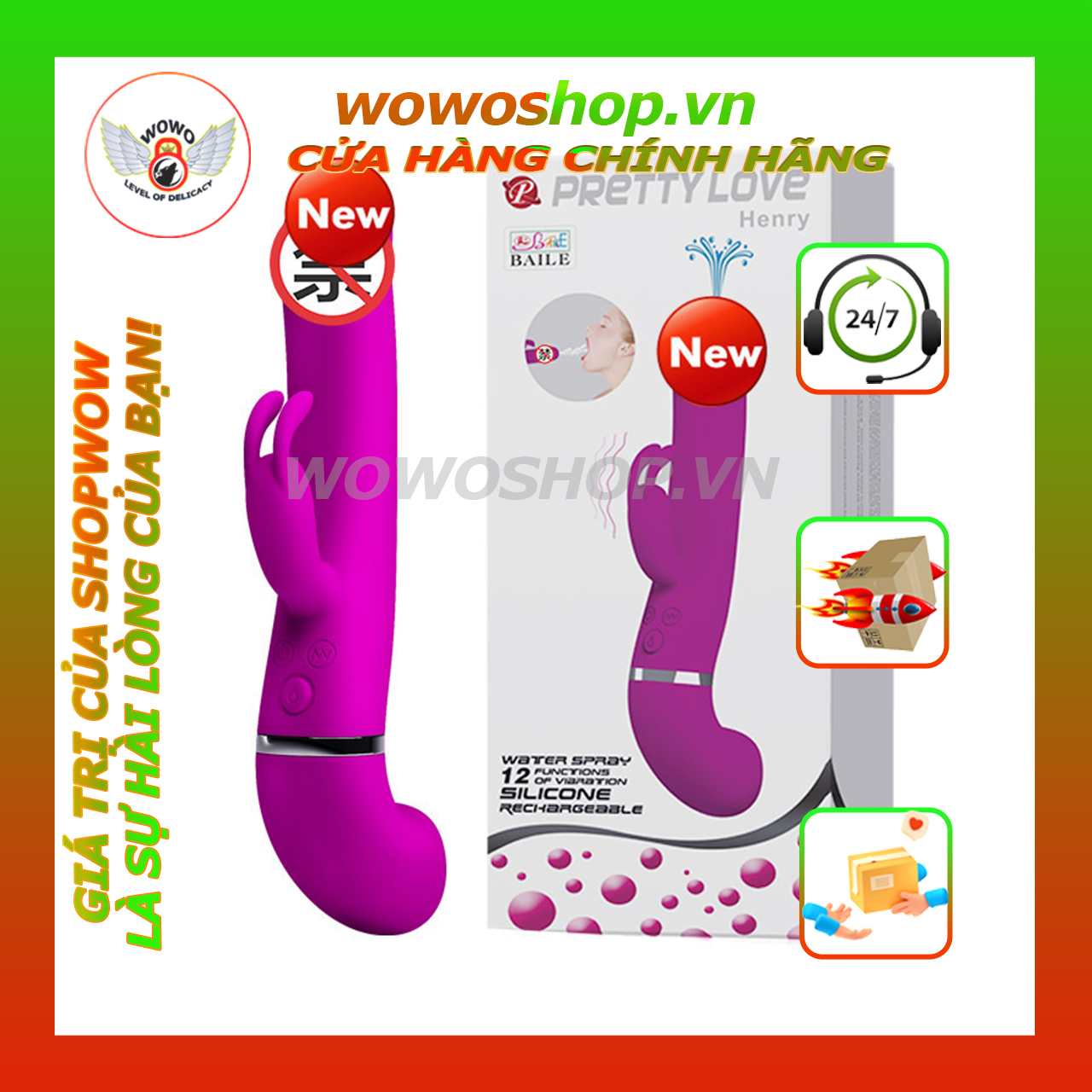 Đồ Chơi Tình Yêu Nữ-Sextoy Cho Nữ-Dương Vật Giả Đa Chức Năng Pretty Love Henry-Shop Đồ Chơi Quận 4-Wowoshop