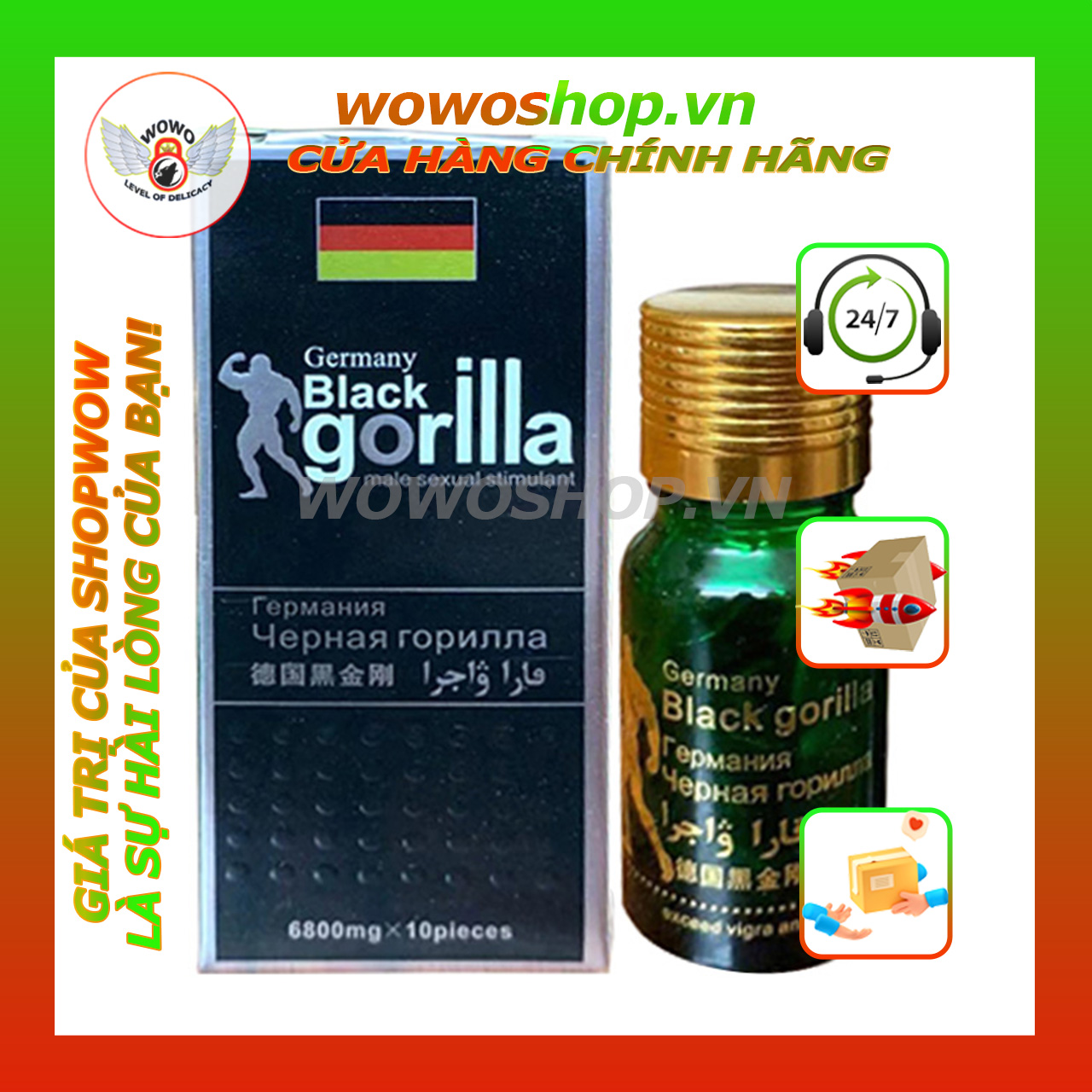 Cường Dương Tăng Cường Sinh Lý-Thuốc Uống Cường Dương Black Gorilla-Hỗ Trợ Cương Dương-Trị Xuất Tinh Sớm-Hộp 10 Viên